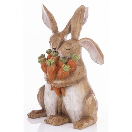 Figurka wielkanocna Króliki z marchewką naturalne brązowe 32cm