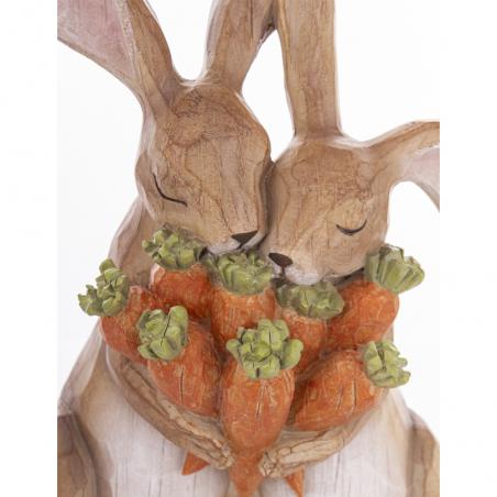 Figurka wielkanocna Króliki z marchewką naturalne brązowe 32cm