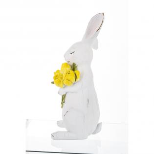 Figurka wielkanocna Biały Królik z żółtymi kwiatami 30cm