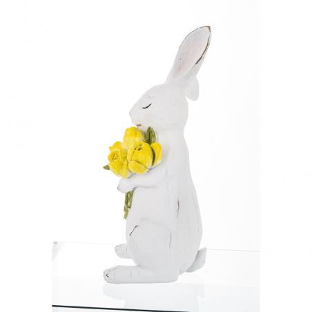 Figurka wielkanocna Biały Królik z żółtymi kwiatami 30cm