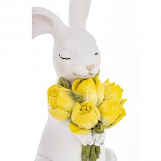 Figurka wielkanocna Biały Królik z żółtymi kwiatami 30cm