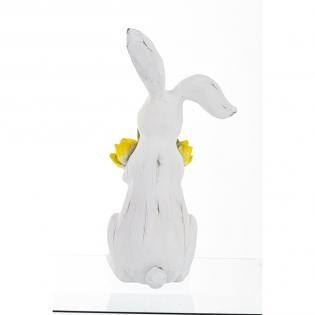 Figurka wielkanocna Biały Królik z żółtymi kwiatami 30cm