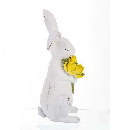Figurka wielkanocna Biały Królik z żółtymi kwiatami 30cm