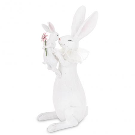 Figurka wielkanocna Królik z maleństwem trzymającym kwiatek 32cm