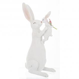 Figurka wielkanocna Królik z maleństwem trzymającym kwiatek 32cm