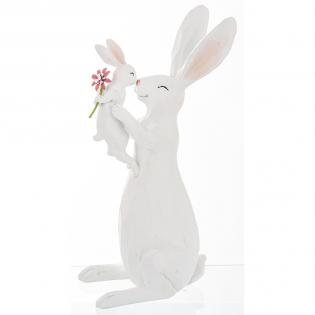 Figurka wielkanocna Królik z maleństwem trzymającym kwiatek 32cm