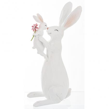 Figurka wielkanocna Królik z maleństwem trzymającym kwiatek 32cm