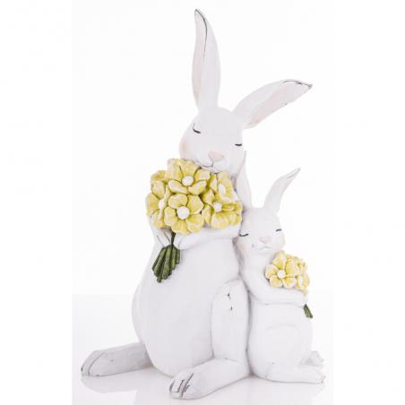 Figurka wielkanocna Białe króliki z żółtymi kwiatkami 26cm
