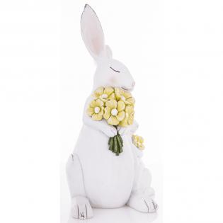 Figurka wielkanocna Białe króliki z żółtymi kwiatkami 26cm