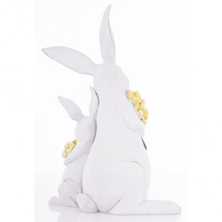 Figurka wielkanocna Białe króliki z żółtymi kwiatkami 26cm