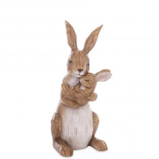Figurka wielkanocna Królik trzymający maleństwo 32cm naturalny brązowy