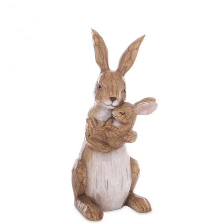 Figurka wielkanocna Królik trzymający maleństwo 32cm naturalny brązowy