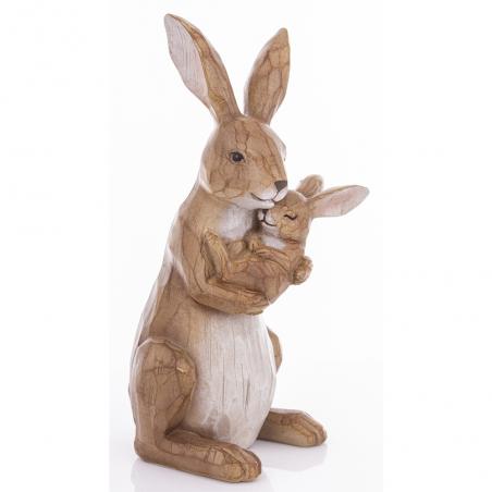 Figurka wielkanocna Królik trzymający maleństwo 32cm naturalny brązowy