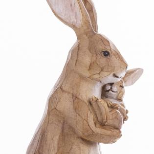 Figurka wielkanocna Królik trzymający maleństwo 32cm naturalny brązowy