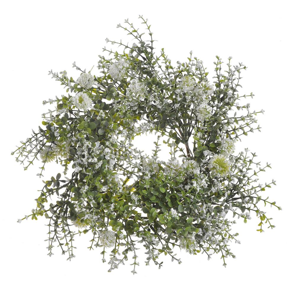 Wianek wiosenny z kraspedią biały 51cm