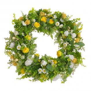 Wianek wiosenny kwiecisty z żółtymi i białymi kwiatami 65cm
