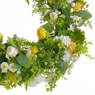 Wianek wiosenny kwiecisty z żółtymi i białymi kwiatami 65cm