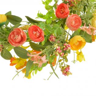 Wianek wiosenny z kwiatami żółtymi i pomarańczowymi 55cm