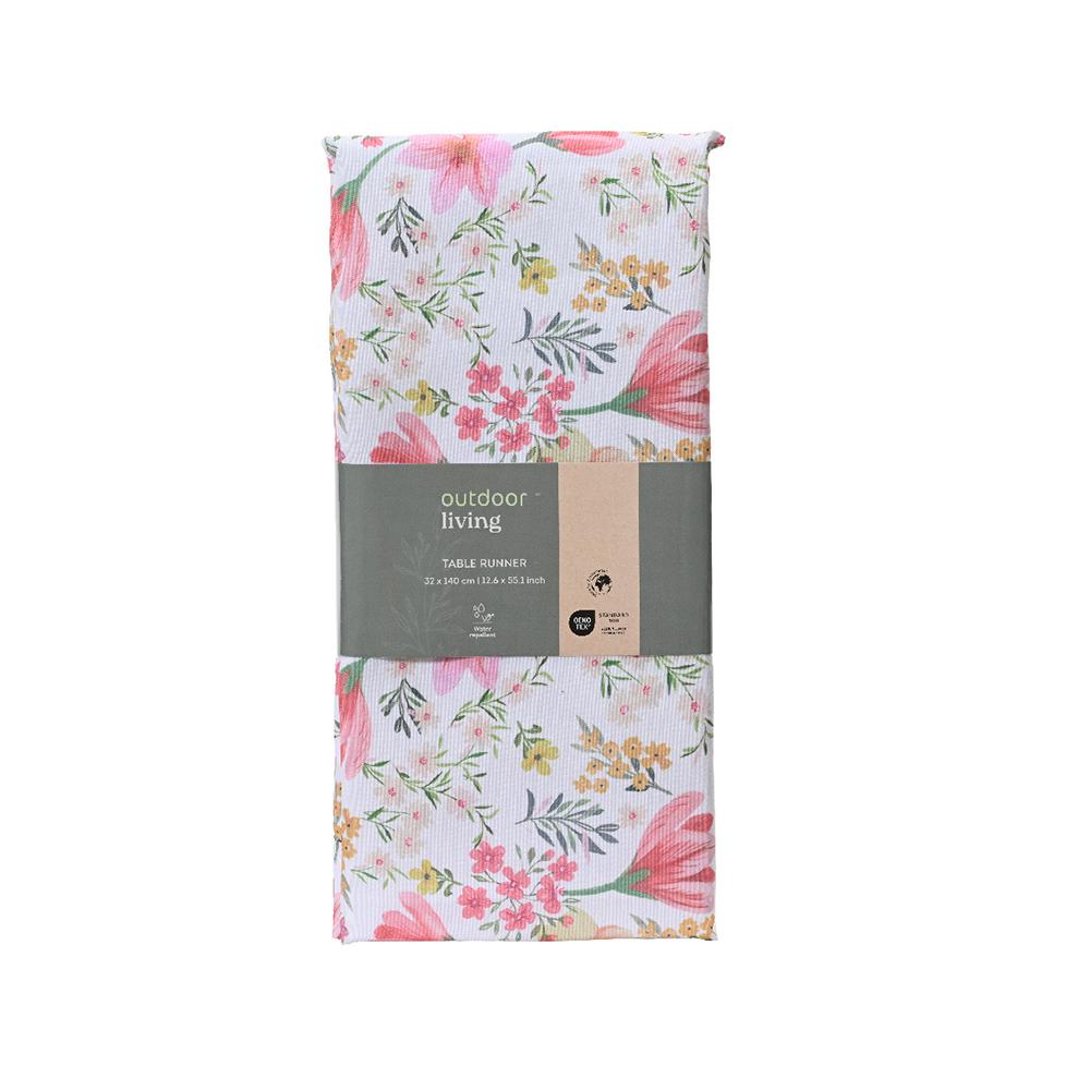 Bieżnik na stół w kwiaty różowy 32x140cm
