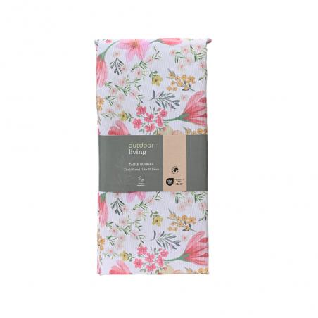 Bieżnik na stół w kwiaty różowy 32x140cm