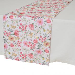 Bieżnik na stół w kwiaty różowy 32x140cm