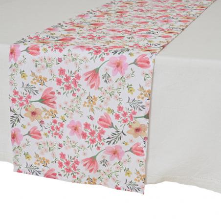Bieżnik na stół w kwiaty różowy 32x140cm