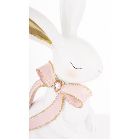 Figurka wielkanocna Biały królik z różową kokardą 31cm