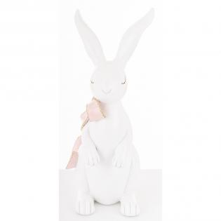 Figurka wielkanocna Biały królik z różową kokardą 31cm