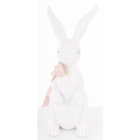 Figurka wielkanocna Biały królik z różową kokardą 31cm