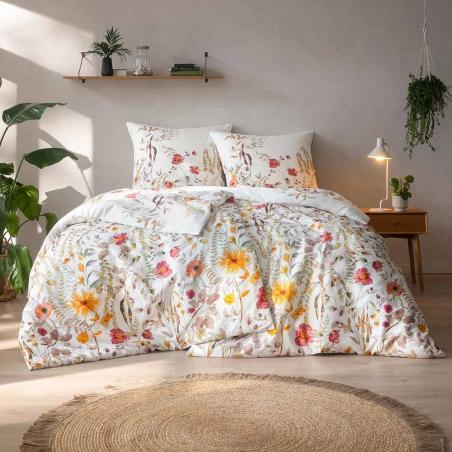 Pościel boho kwiaty czerwone żółte na białym tle z bio bawełny marki Estella Adelia 3429/230