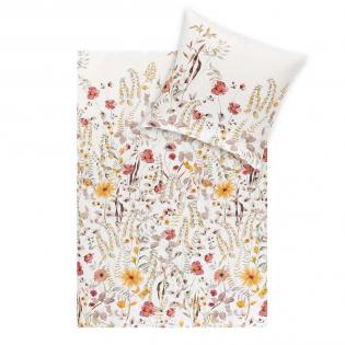 Pościel Estella Adelia 3429/230 Bio Bawełna boho kwiaty czerwone żółte na białym tle