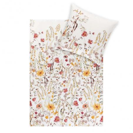 Pościel Estella Adelia 3429/230 Bio Bawełna boho kwiaty czerwone żółte na białym tle