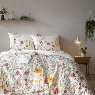 Pościel Estella Adelia 3429/230 Bio Bawełna boho kwiaty czerwone żółte na białym tle