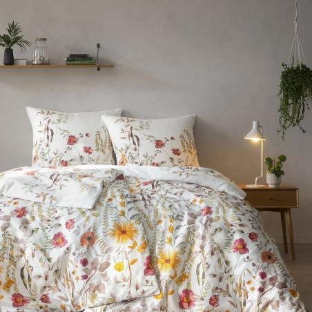 Pościel Estella Adelia 3429/230 Bio Bawełna boho kwiaty czerwone żółte na białym tle