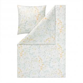 Pościel Estella Nadine 6533/530 Mako Interlock Jersey delikatne gałązki żółte i zielone na białym tle