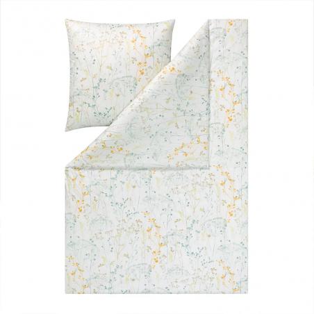 Pościel Estella Nadine 6533/530 Mako Interlock Jersey delikatne gałązki żółte i zielone na białym tle