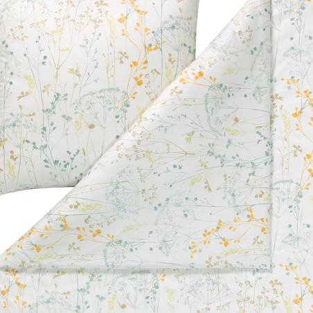 Pościel Estella Nadine 6533/530 Mako Interlock Jersey delikatne gałązki żółte i zielone na białym tle