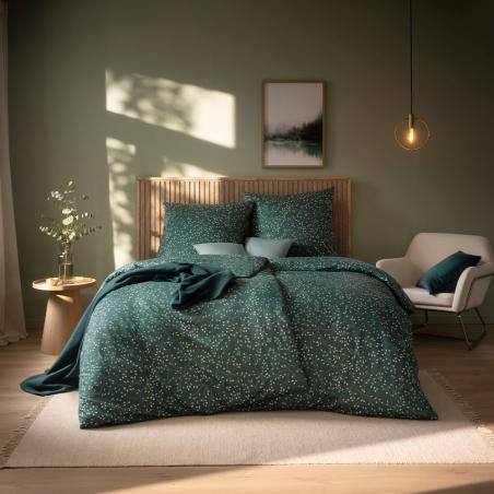 Pościel w drobne listki zielone marki Estella Aline 6391/581 Mako Interlock Jersey