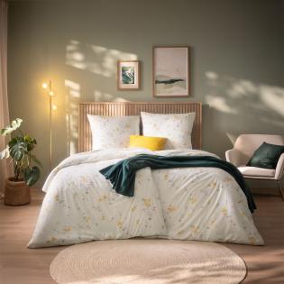 Pościel Estella Cassandra 6528/360 mako interlock jersey romantyczne kwiaty żółte i różowe