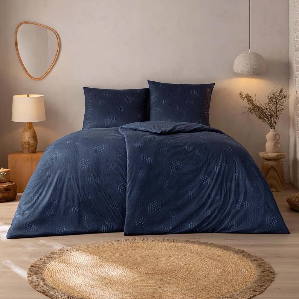 Pościel geometryczna granatowa niebieska marki Estella Pippa 6898/606 mako interlock jersey