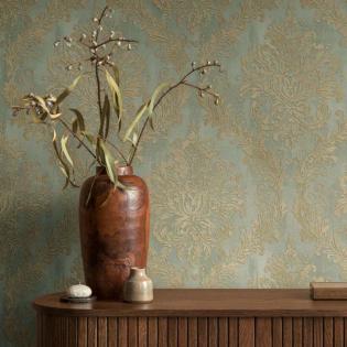 Tapeta AS Creation History of Art 2 79049-2 klasyczne ornamenty zielone na beżowym tle