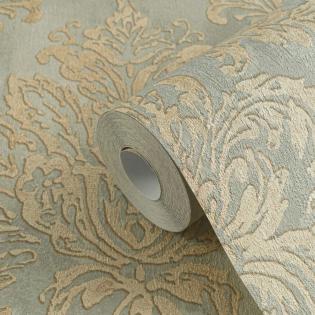 Tapeta AS Creation History of Art 2 79049-2 klasyczne ornamenty zielone na beżowym tle