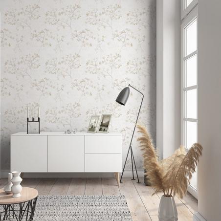 Tapeta Marburg Fresh Up 88933 gałązki beżowe na kremowym tle