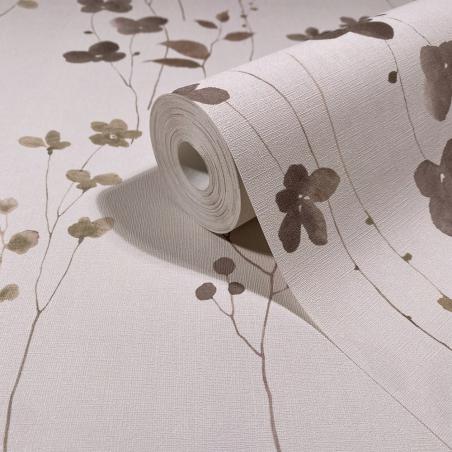 Tapeta Marburg Fresh Up 88964 delikatne kwiaty i liście beżowe