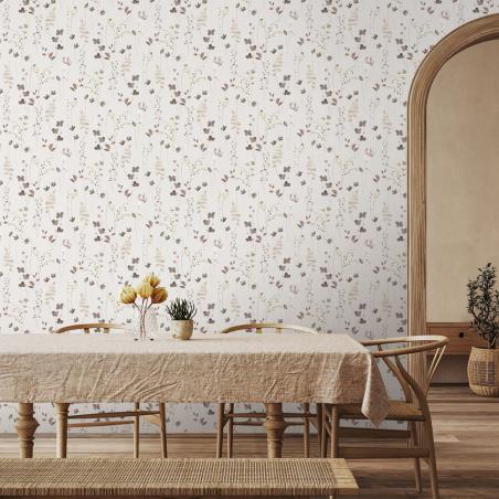 Tapeta Marburg Fresh Up 88964 delikatne kwiaty i liście beżowe
