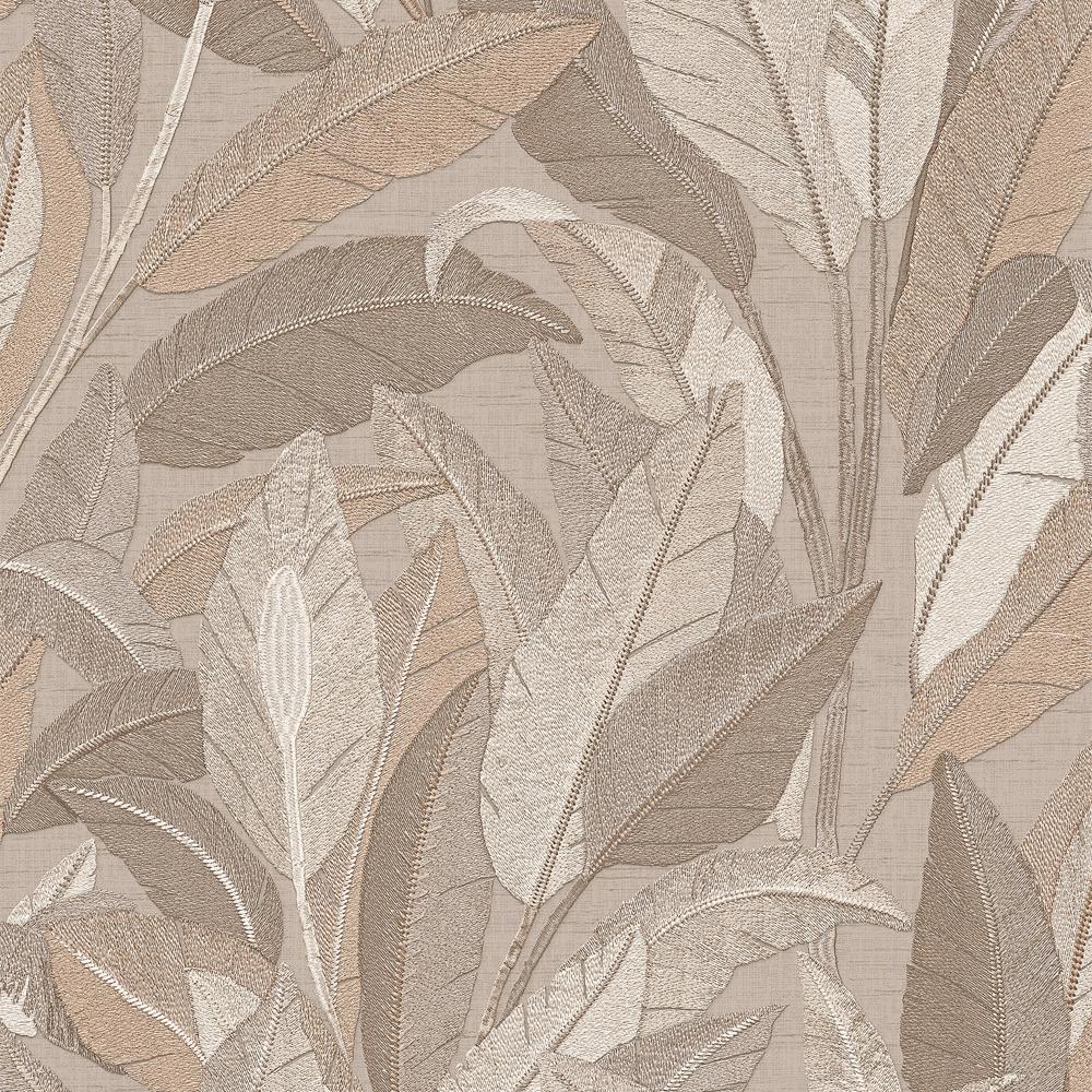 Tapeta Design ID Renaissance RE521053 haftowane liście beżowe do salonu premium