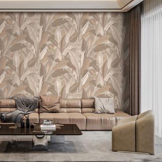Tapeta Design ID Renaissance RE521053 haftowane liście beżowe do salonu premium