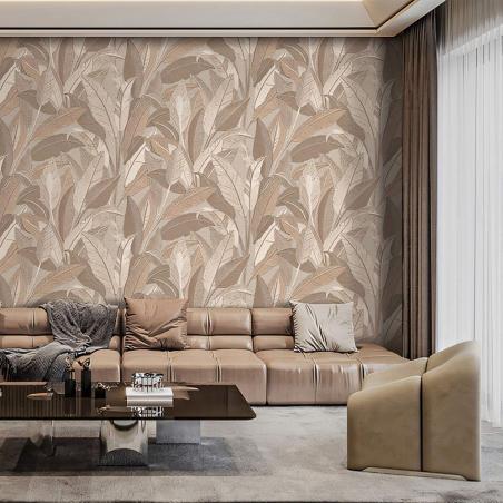 Tapeta Design ID Renaissance RE521053 haftowane liście beżowe do salonu premium