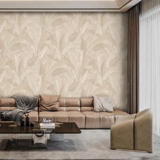 Tapeta Design ID Renaissance RE521052 haftowane liście jasne beżowe