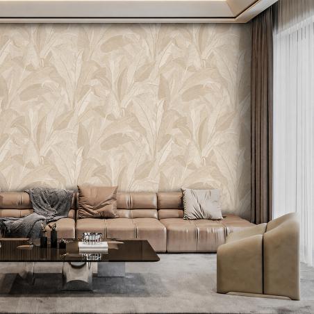 Tapeta Design ID Renaissance RE521052 haftowane liście jasne beżowe